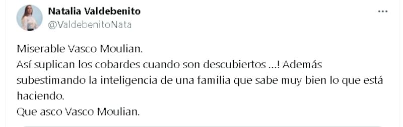 Natalia Valdebenito se lanzó contra Vasco Moulian. Créditos: X