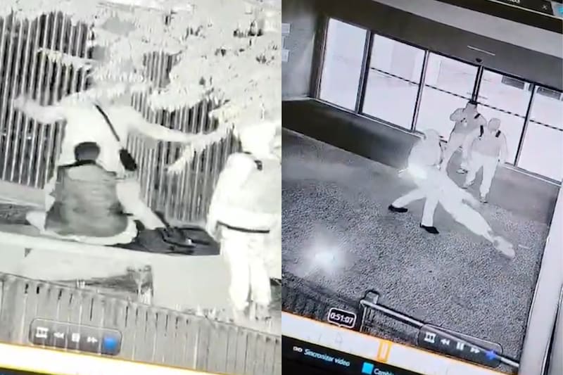 Los registros fueron compartidos por un funcionario anónimo del centro de salud, en el que se aprecia como los trabajadores arremeten en dos ocasiones contra sus víctimas. Créditos: Captura de pantalla - La Voz de Maipú.