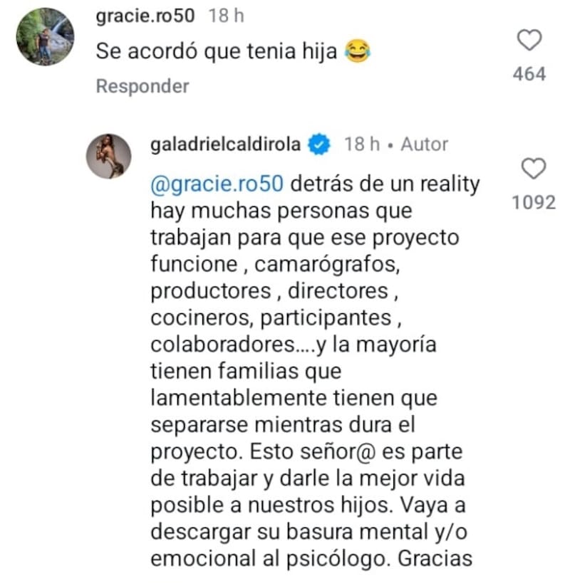 La española reaccionó a odioso comentario. Créditos: Instagram