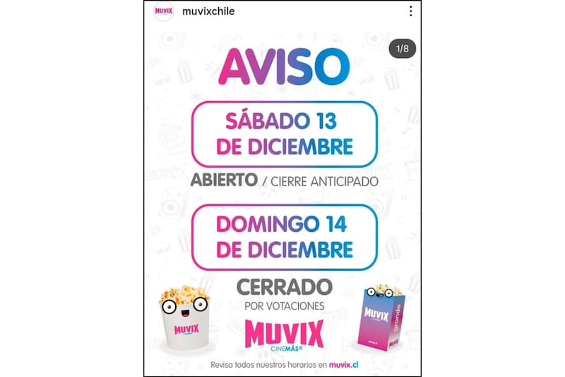 No abrirá ninguna de sus sucursales ubicadas en Talca ni en Santiago.
Créditos: Muvix.