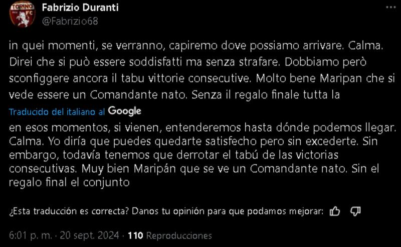 Los positivos comentarios que dejó el debut de Maripán en el Torino.