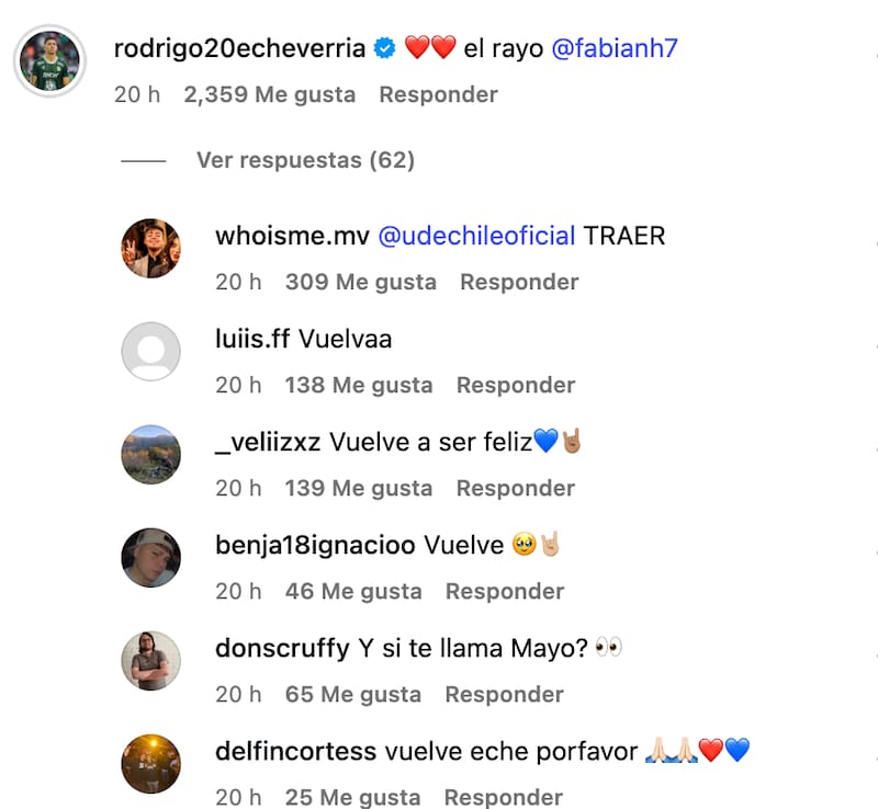 Hinchas azules piden el regreso de Rodrigo Echeverría.