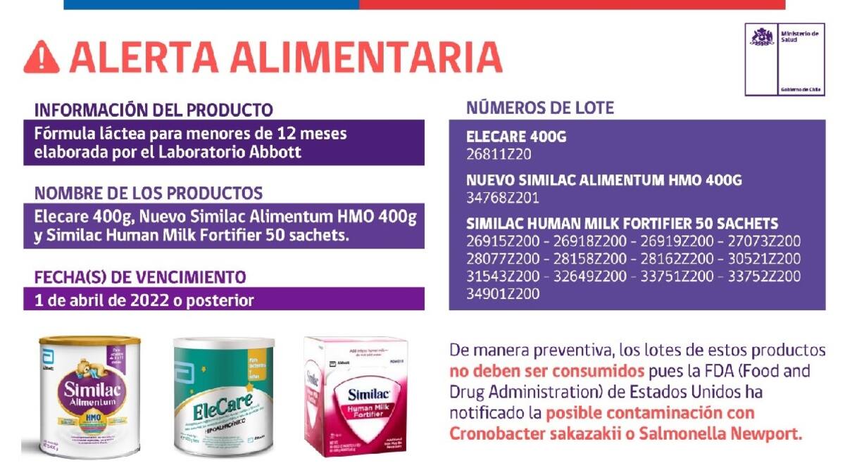 Minsal emite alerta alimentaria preventiva por posible contaminación en fórmulas para lactantes