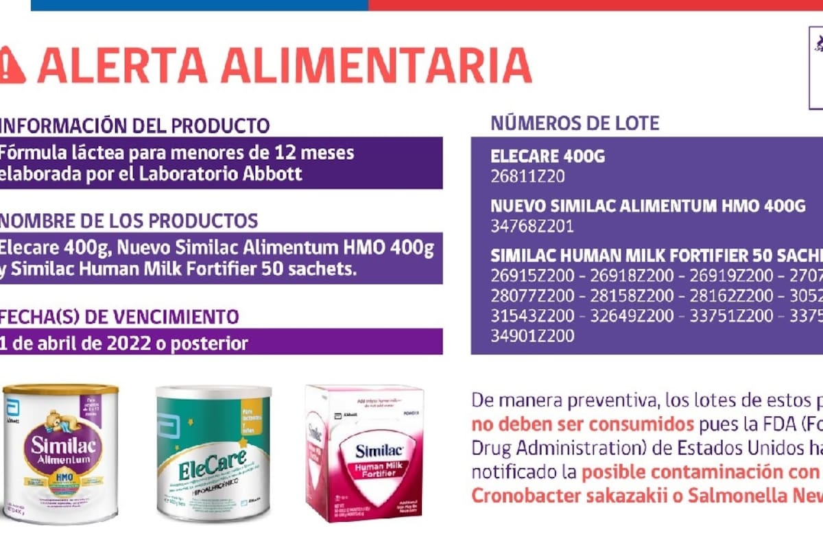 Minsal emite alerta alimentaria preventiva por posible contaminación en fórmulas para lactantes