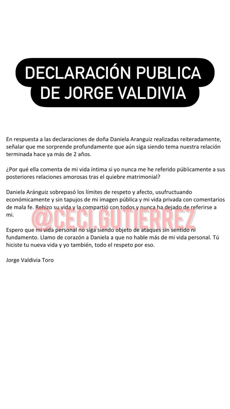 Jorge Valdivia hizo un llamado a Daniela Aránguiz a parar con el hostigamiento.