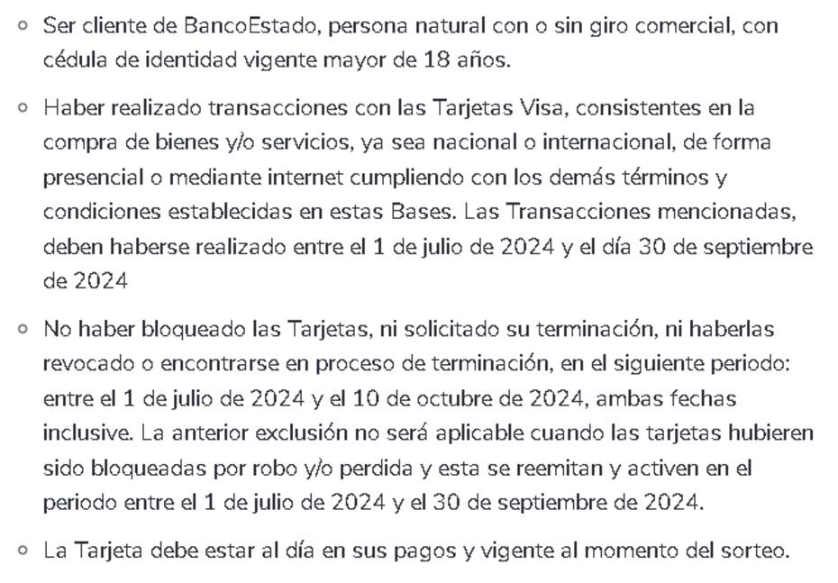 Requisitos del sorteo de Banco Estado.