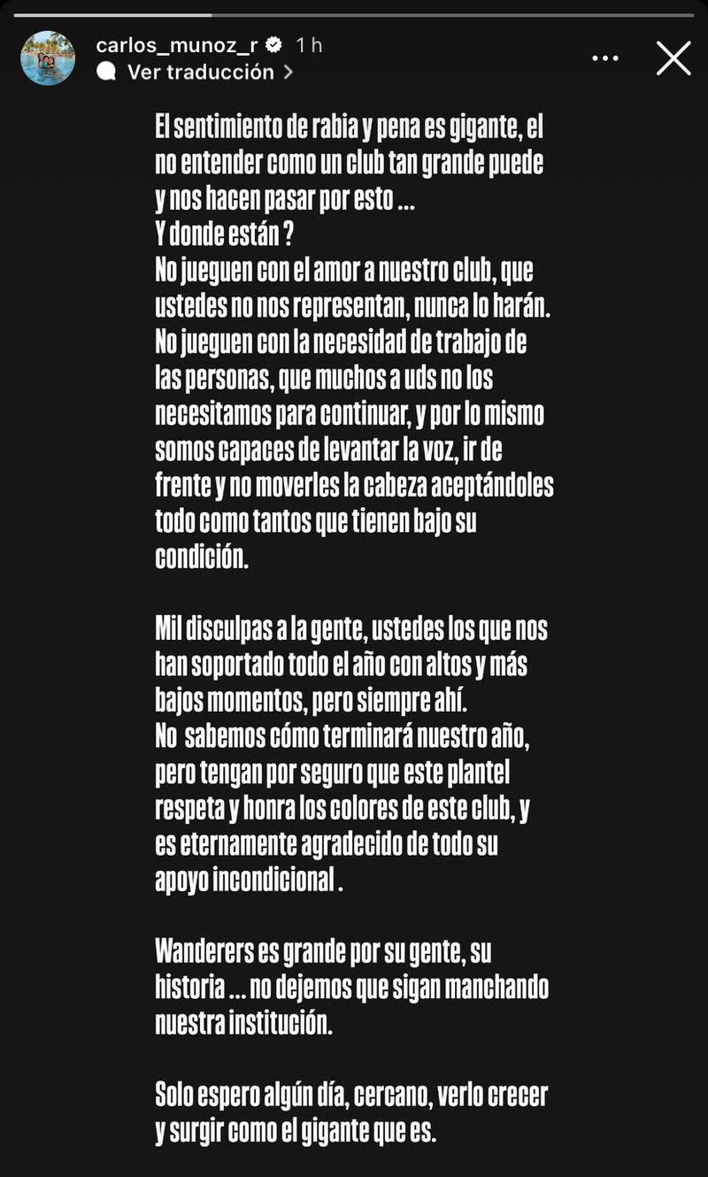 Reacción de Carlos Muñoz en Santiago Wanderers.