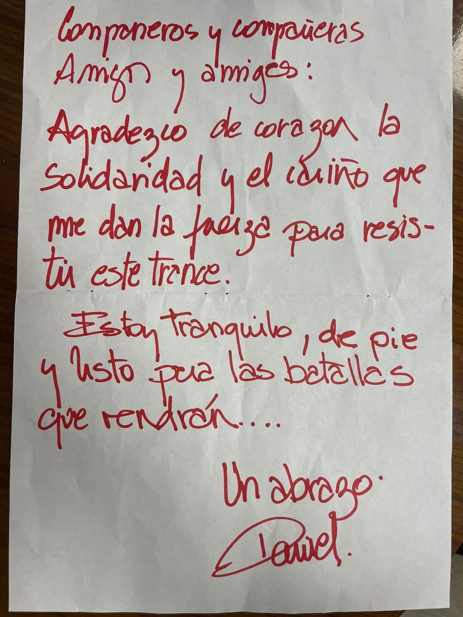 Esta es la carta que envió Daniel Jadue desde su prisión preventiva en Capitán Yáber.