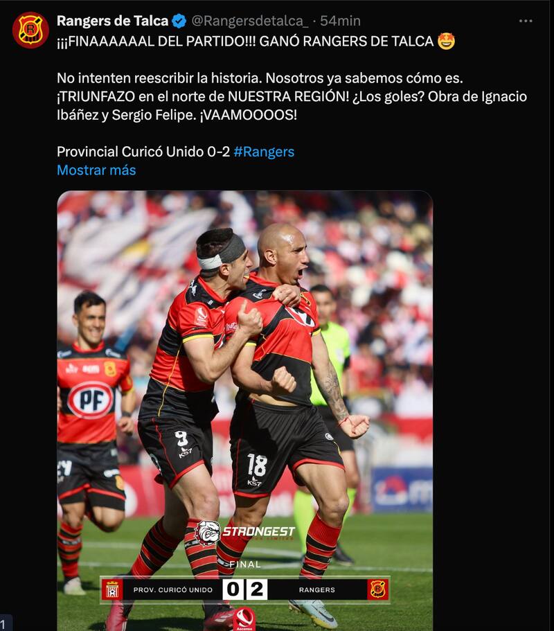 La picante celebración de Rangers tras quedarse con el Clásico ante Curicó.