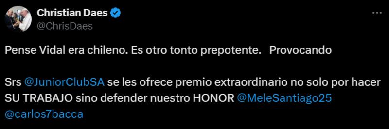 La publicación de Christian Daes en contra de Arturo Vidal