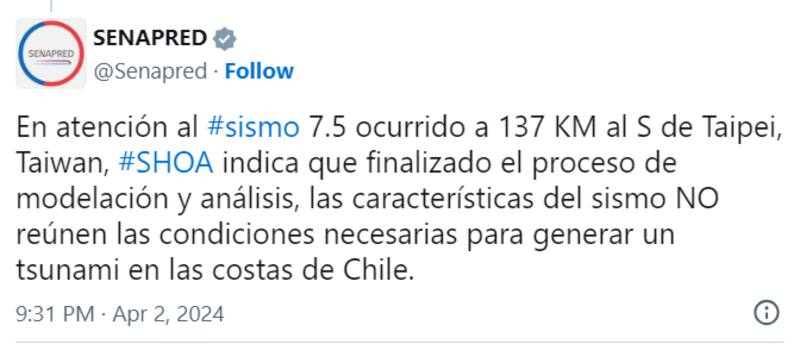 Senapred a través de X.