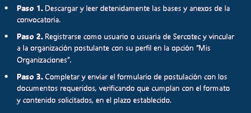 Requisitos del subsidio Gremios Nacionales, de Sercotec.