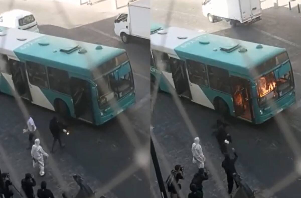 VIDEO | Encapuchados incendian bus del Transantiago a pasos del Liceo de Aplicación