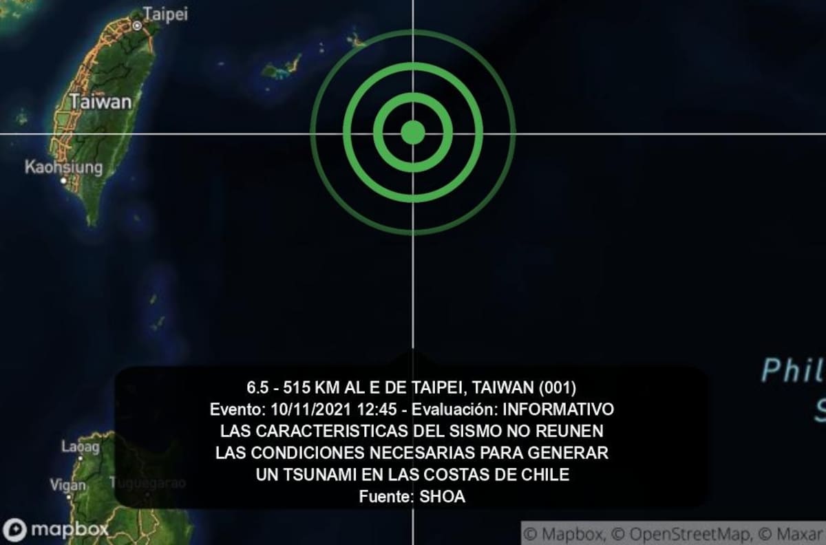SHOA descarta tsunami en Chile tras terremoto 6,5º ocurrido en Taiwán