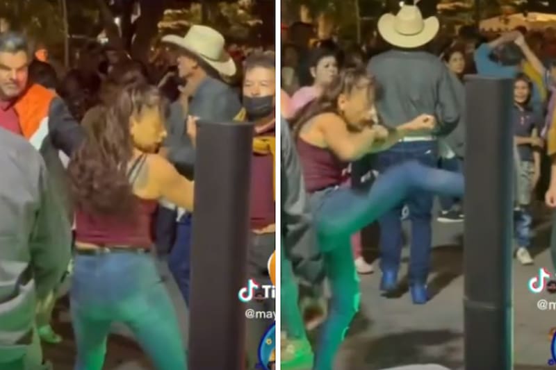 La mujer demostró ser cinta negra en karate al ritmo de una cumbia.
