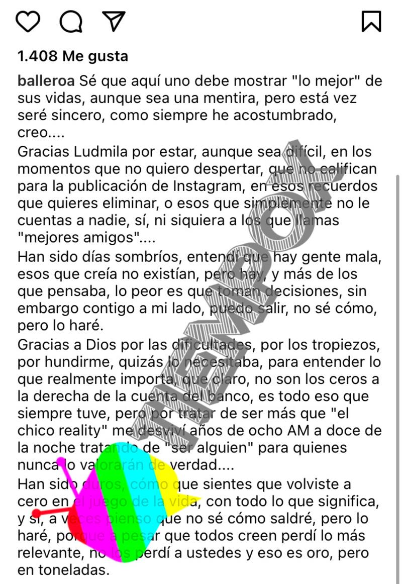 Publicación eliminada de Álvaro Ballero / Créditos: TiempoX / Instagram