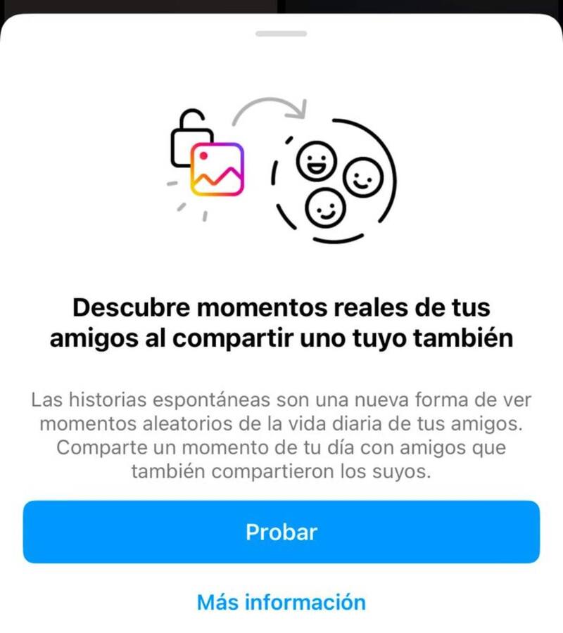 Este mensaje verás antes de comenzar tus Espontáneas. Captura: Instagram