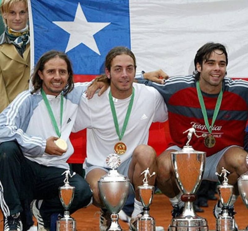 El Pulga junto a Nicolás Massú y Fernando González en Düsseldorf.