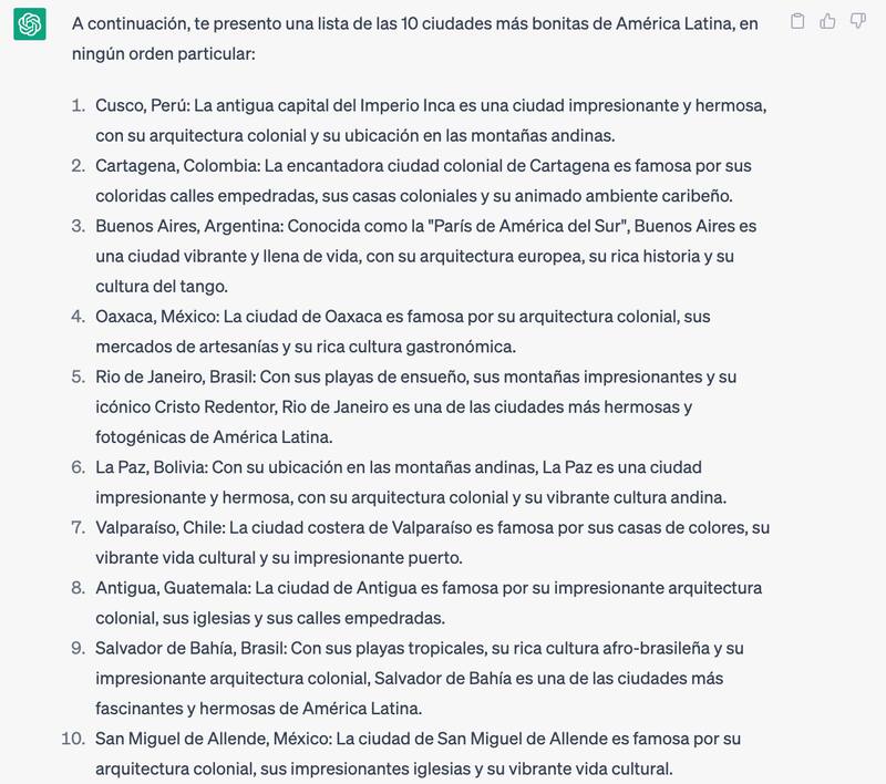 Esta fue la respuesta entregada por Chat GPT a nuestra pregunta.