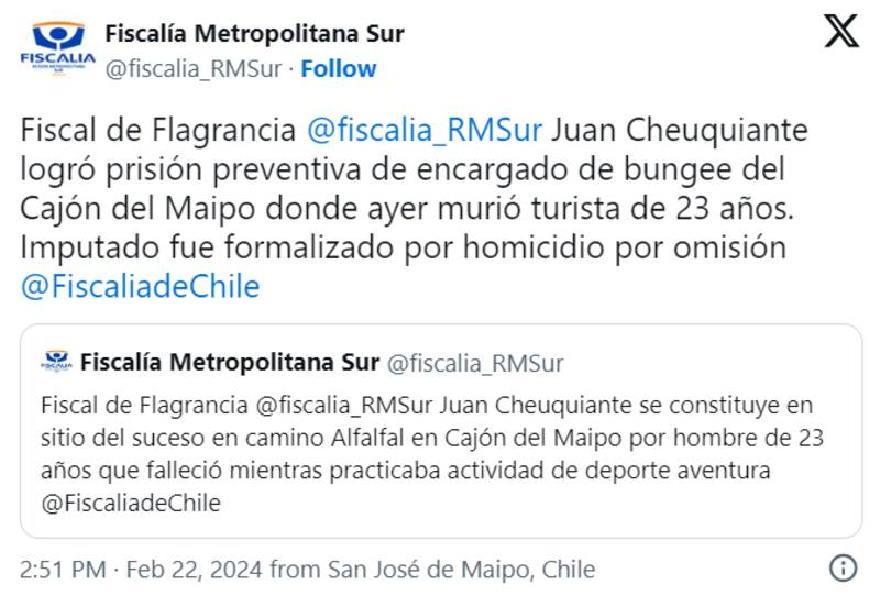 Fiscalía Metropolitana Sur en X.