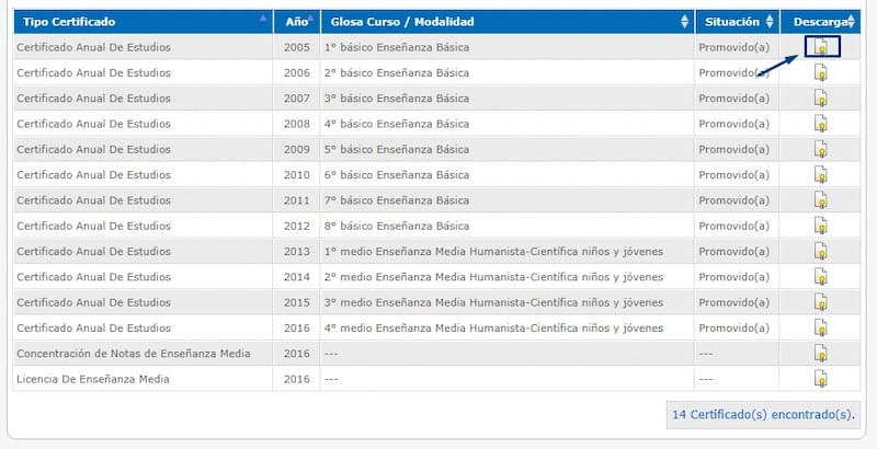 Deberás seleccionar ahí para descargar tu certificado de estudios.