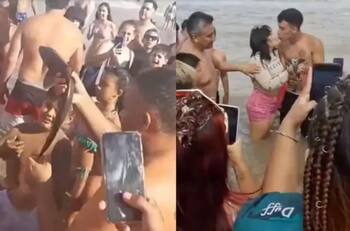 VIDEO | Una mujer salvó a un tiburón bebé de una multitud en Argentina