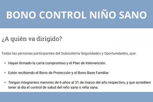 Requisitos para recibir el Bono Control Niño Sano.