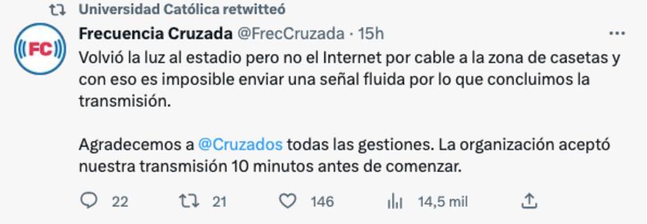 No se pudo llevar a cabo la transmisión del partido entre Temuco vs UC.