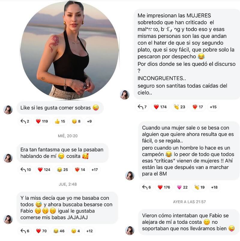 Estos fueron los mensajes que publicó Fernanda Figueroa en su canal de difusión. Recopilación por la cuenta de Instagram "Tio Michi".