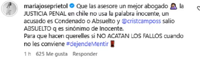 La actriz salió a defender a Cristián Campos.