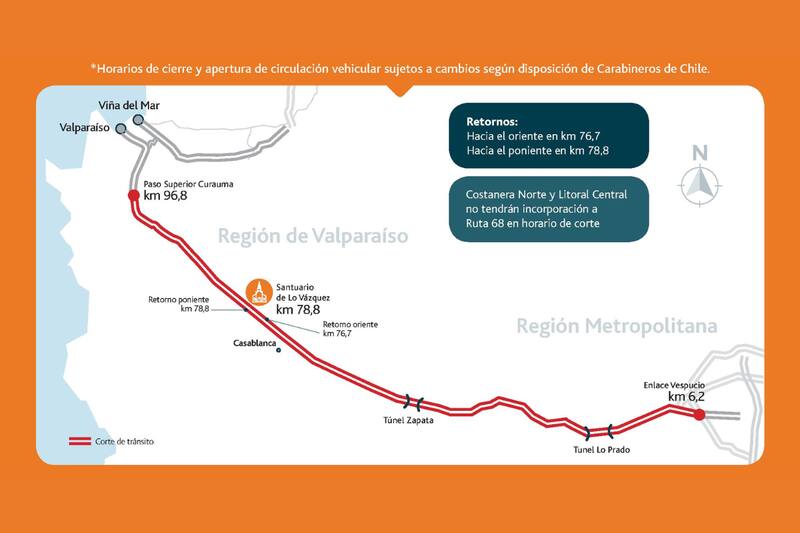Estas serán las interrupciones de tránsito por la peregrinación a Lo Vásquez.