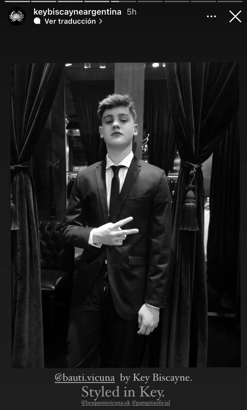 Bautista Vicuña con su look para la ceremonia. Foto: Instagram.