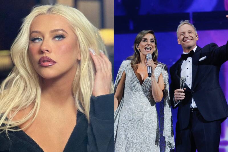 Christina Aguilera, María Luisa Godoy y Martín Cárcamo / Créditos: Instagram y Organización Festival de Viña - Agencia Uno