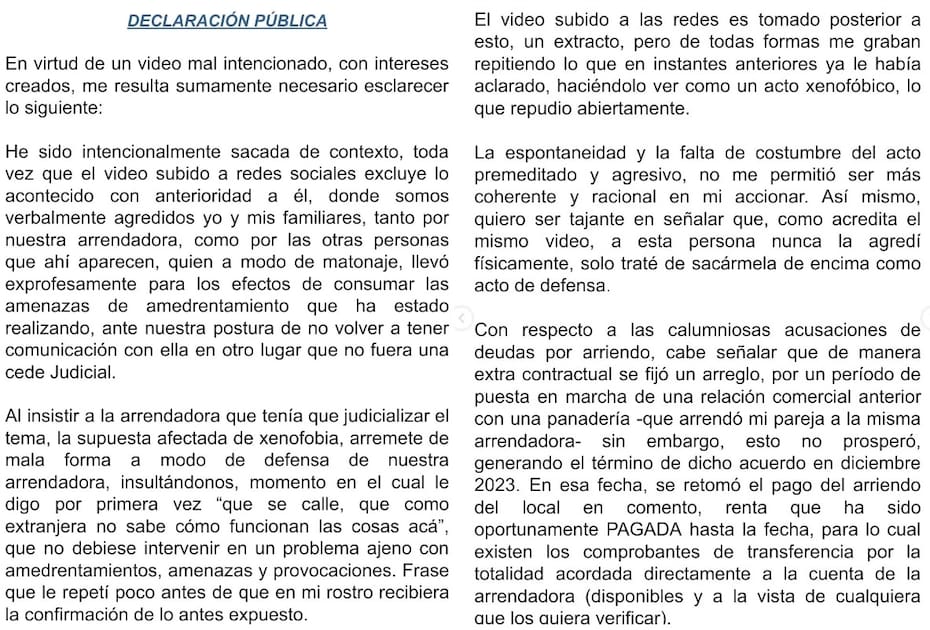 Declaración de Paulina Padilla. Créditos: Instagram