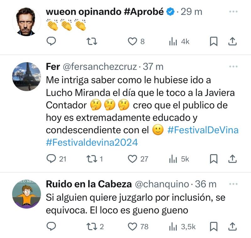 Las reacciones que dejó Lucho Miranda en la red social X.