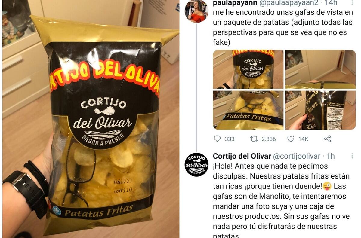 Encuentra lentes ópticos al interior de bolsa de papas fritas, y la "premian" con visita a la fábrica