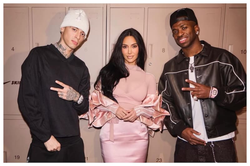 El rapero británico Central Cee, Kim Kardashian y Vinícius. Foto: @nikewomen en Instagram.