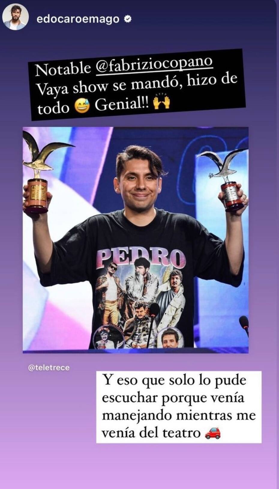Envió mensaje de felicitaciones a Fabrizio Copano.