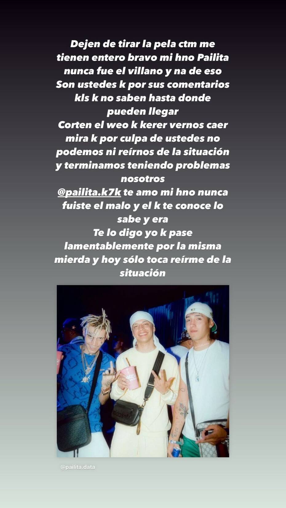El mensaje de apoyo del músico urbano a su colega y amigo. Créditos: @marcianeke
