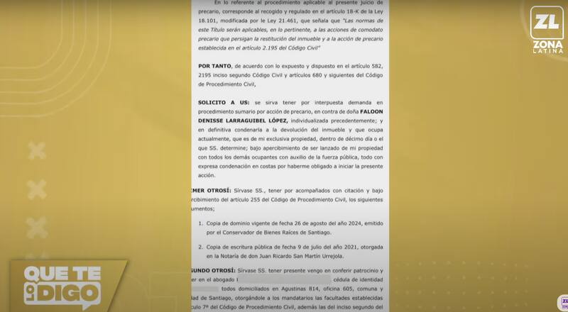 Revelaron parte de la demanda en contra de Faloon Larraguibel.