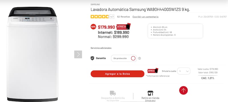 Esta es la lavadora de La Polar que está con un 40% de descuento.