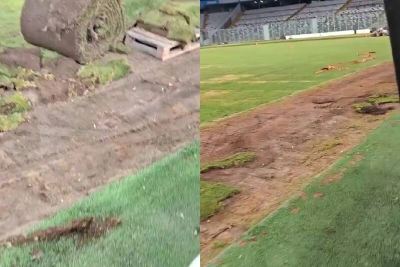 El horroroso estado de la cancha del estadio Monumental.
