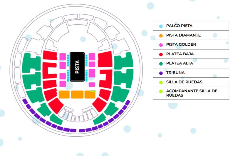 Estas son las localidades en el Movistar Arena para disfrutar del show de patinaje sobre hielo. Créditos: PuntoTicket.