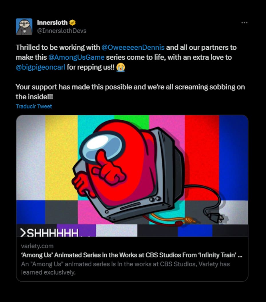 Este es el mensaje que el creador del juego dejó en su cuenta de Twitter. Créditos: Innersloth.