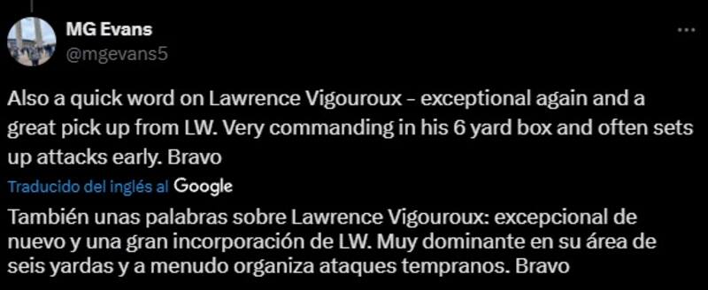 Halagos a Lawrence Vigoroux