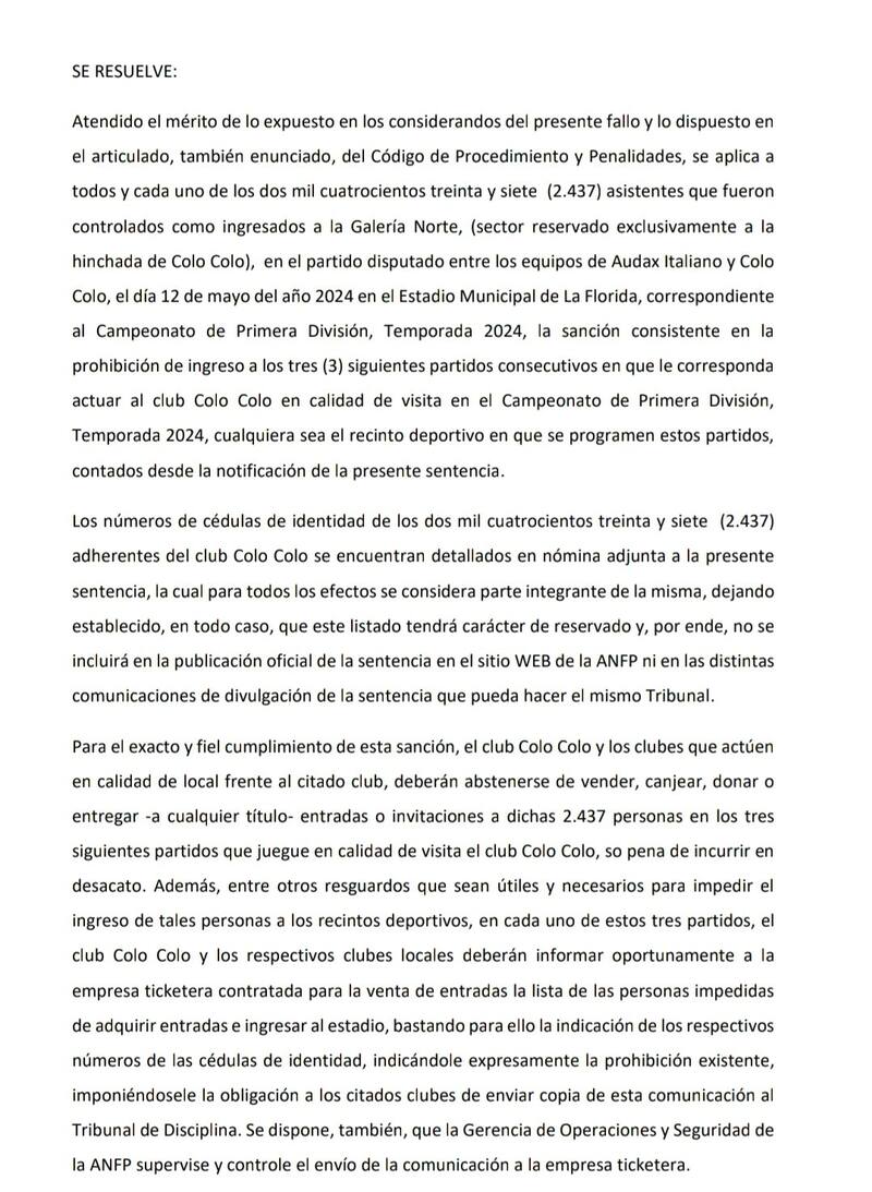 Resolución del Tribunal de Disciplina.