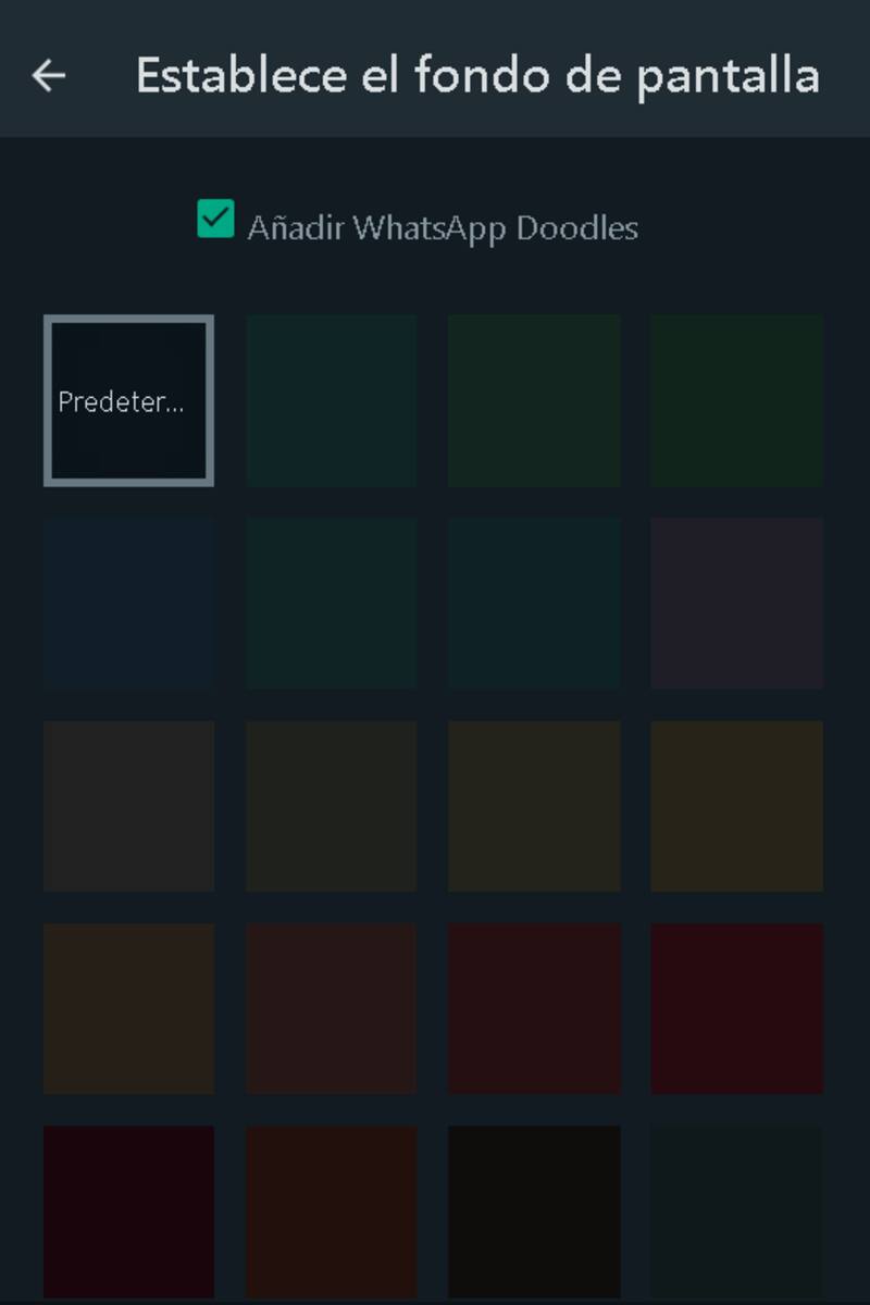 Alguno de los colores para el fondo de WhatsApp Web.
