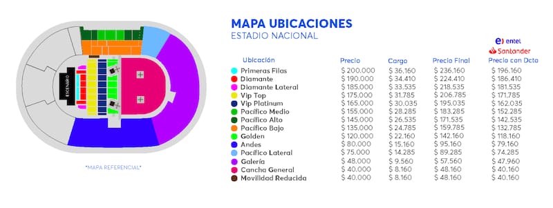 Precios de su concierto en Chile 2026 (Santiago)