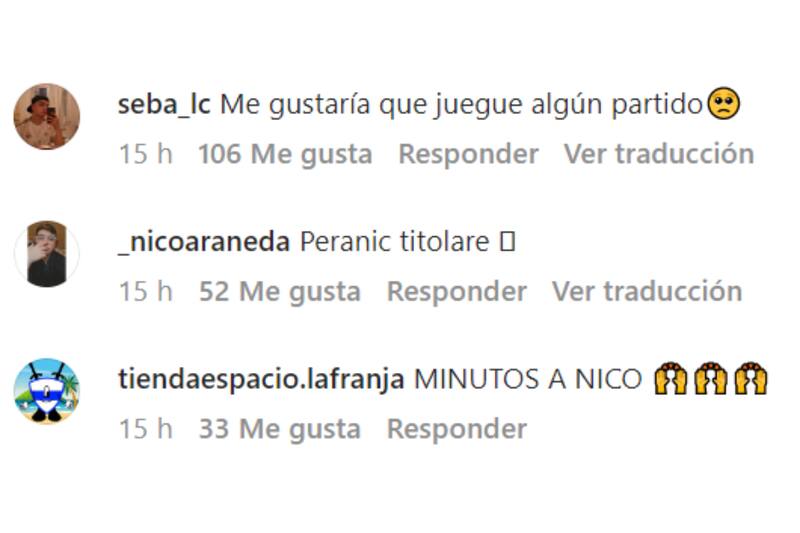Hinchas Universidad Católica quieren a Nicolás Peranic en Instagram.