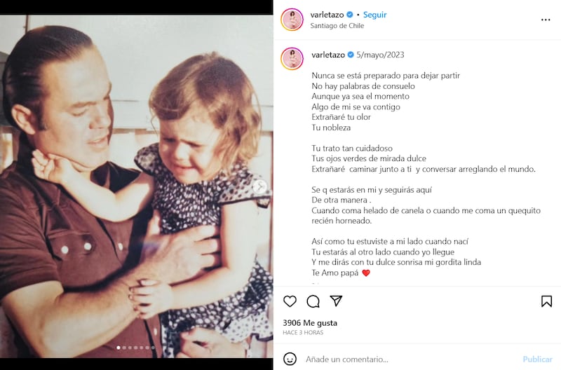 Carola Varleta anuncia el lamentable fallecimiento de su padre